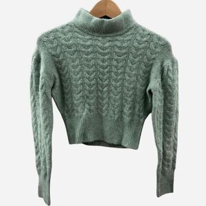 Seafoam Green Cable Knit Turtleneck Sweater